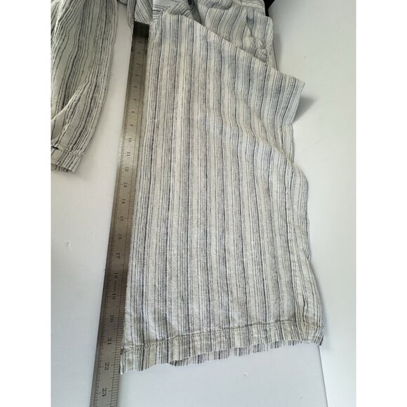 Max Studio Women's Cropped Wide‎ Leg Striped Pants L Cream Linen Nautical Granny - Picture 10 of 11